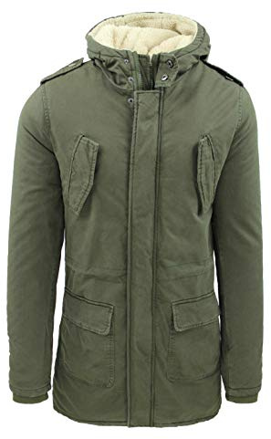 Evoga Cappotto Parka uomo invernale giacca trench con pelliccia interna (L, #A3 Verde)