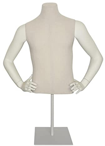 Casual Herren-Torso mit Stoffüberzug, Schaufensterpuppe Oberkörper auf Tischständer, GDB105