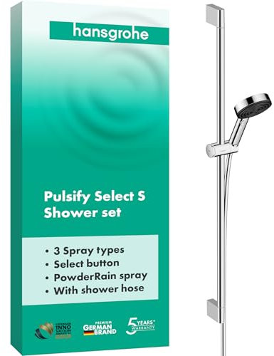 Hansgrohe Set de Douche Pulsify Select S, Ensemble de Douche, Pommeau de Douche avec 3 Types de Jet (Relaxation), Barre de Douche 90 cm, Flexible de Douche 1,60 m, Chromé, 24170000