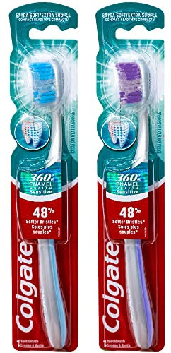 Colgate 360 Enamel Health Sensitive Toothbrush, Compact Head, Extra Soft (Colors Vary) - Pack of 2