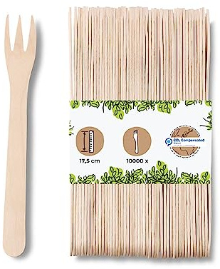 BIOZOYG XL Tenedor patatas fritas de madera cuchillería orgánica compostable madera Natural I Trincho madera patatas fritas Currywurst pinchos de madera Mini Tenedor 10000x Tenedor 17,5 cm