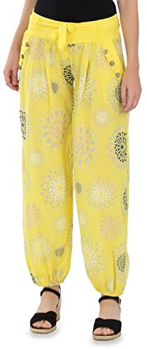 Malito – Haremshose Damen mit Print – Pumphose aus Baumwolle – Leichte Stoffhose – Sommerhose für warme Tage – Dünne Aladinhose für Frauen 3481 (Gelb)