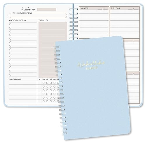 BIROYAL Undatierter Wochenplaner | Terminplaner A5 | wöchentlicher Terminkalender mit To-Do-Liste, großem Notizfeld | 52 Blatt Terminplaner auf Deutsch Ringbuch mit Hardcover | Planer Blau