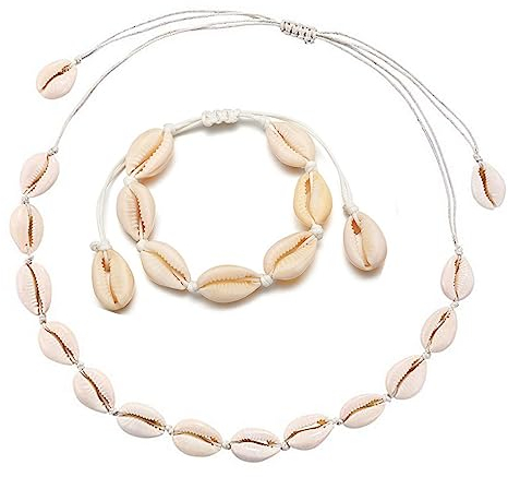Yolistar Muschel Halskette Armband Set, 2 Stück Damen Natural Shell,Verstellbare Halskette Armbänder im Hawaiian Beach-Stil
