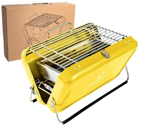 KIKIRIKIT Kolgrill- Bärbar grill i rostfritt stål - Picknickgrill - Lätt att bära och använda - Original gåva - Föräldragåvor - (Gul)