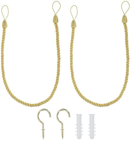 PATIKIL Cordones para Sujetar Cortinas 2 Unidades Cordones Decorativos para Sujetar Cortinas Trenzados para Decoración de Hogar Oficina con Ganchos y Tornillos Dorado Amarillo