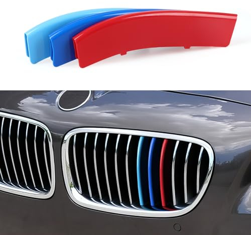 3PCS Frontgrill Einsatz Streifen Kühlergrill Zierleiste Schnalle Kompatibel mit 5er F10 F11 2011 2012 2013 Standard Nierengitter Zubehör-12-Strahliges