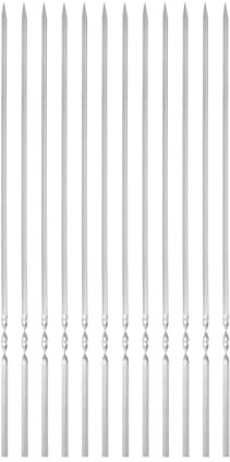 QUARKZMAN 12 piezas de Brochetas de Metal 35cm x 3.5mm x 0.9mm Palitos Planos de Acero Inoxidable Reutilizables para Barbacoa al Aire Libre Parrilla de Barbacoa para Carne, Camarones