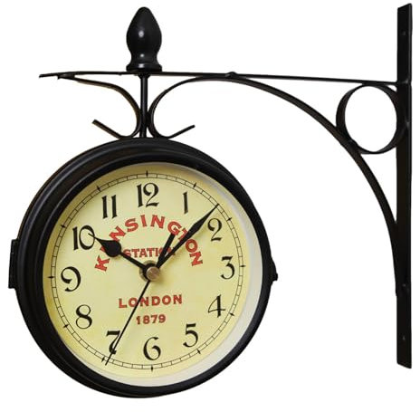 Orologio da parete bifacciale - Orologio da parete sospeso in ferro, Orologio da parete stazione ferroviaria da giardino | Orologio da parete Duaal Face, Orologio da parete per postazioni Garden