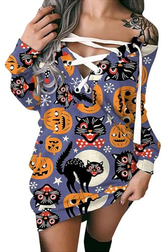 Generisch Holiday Essentials Maxikleid Damen Halloween Cosplay Hexenkleid Maxi Kleid Renaissance Partykleid Trompetenärmel Design Maxi Holiday Essentials