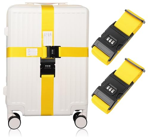 KICPUK Set di 2 cinghie per valigia, tracolla per valigia, con lucchetto a combinazione, cinghia da viaggio regolabile, rilevamento rapido di valigie da viaggio, cinghia per valigia, 200 x 5 cm