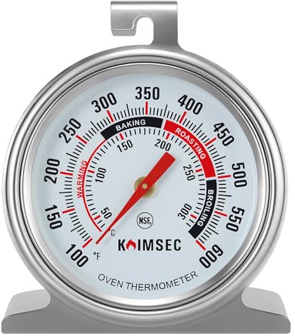 Termometro da forno per il monitoraggio della temperatura, sicuro per fumatori interni a gas/elettrico/grill, termometro analogico in acciaio inox con grande gancio e base per lettura istantanea in