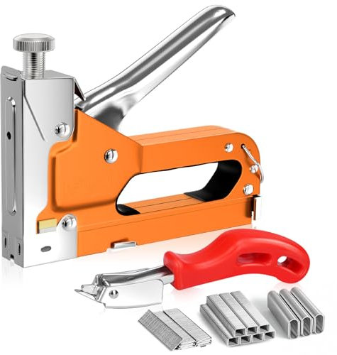 Tacker für Holz Set, Tackerpistole Handtacker Holztacker mit 2000 Klammern und Heftklammerentferner einstellbarer Schusskraft für Holz, Stoff, Teppich, Möbel