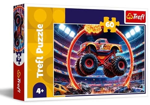 Trefl - Puzzle 60 pièces, Monster Truck, Véhicules, Voitures, 4+ | Développement de la concentration et de l'observation, puzzles avec des personnages de contes, exercice de la mémoire