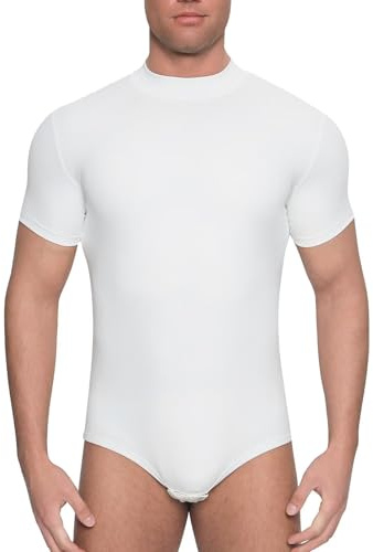 Landofgenie Body Uomo Manica Corta con Collo Mezzo Alto Body Elastico per Business Casual & Everyday Maglietta Base Estensibile Bianco XS