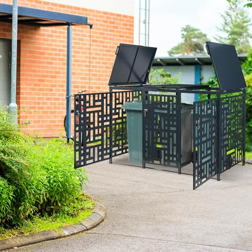 casa.pro Bin shed Bernalda for 3 bins enclosure 240l lockable 116 x 196 x 80 cm waste storage with lid rubbish bin cover weatherproof galvanised steel anthracite