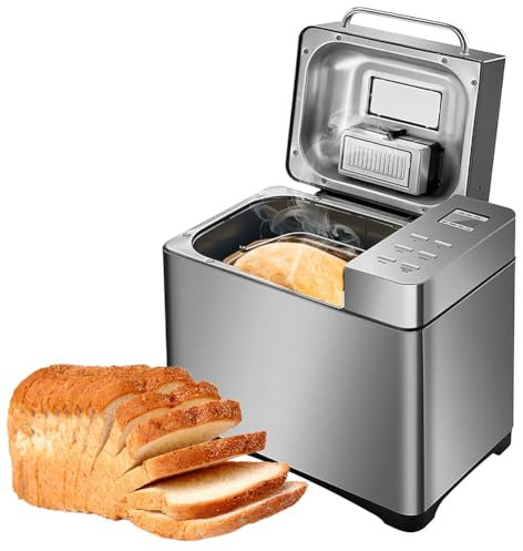 Máquina para hacer pan con dispensador de frutos secos – 17 menús preestablecidos y temporizador de 15 horas para trigo integral, pan francés, mermelada, yogur, pastel y arroz pegajoso