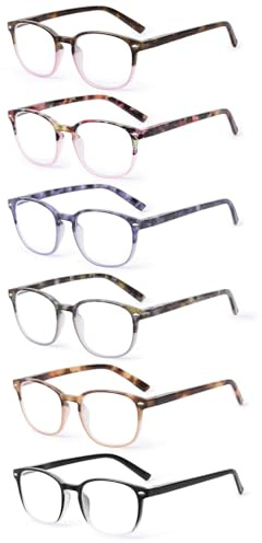 JM Lunettes de Lecture Anti Lumiere Bleue Charnière à Ressort Presbyte Hommes Femmes Carré Lunettes de Vue 6 Packs +2.5