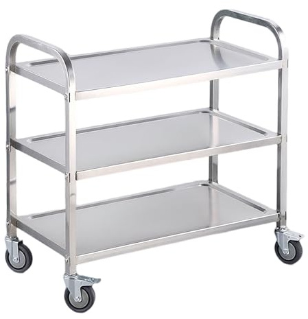 Edelstahl serviert Catering Trolley Räder Utility Cart Küchenwagen Servierwagen mit Verriegelungsrädern für Küchenhotels 3-Layer 85 * 45 * 88cm