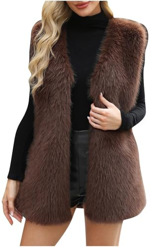 Wyongtao Gilet Femme En Fausse Fourrure Sans Manches Manteau Femme Fourrure Épais Et Chaud Veste Polaire Femme Shaggy Sherpa En Peluche Gilet Duveteux Teddy Ample Et Confortable Cardigan Blouson