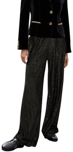 Generisch Pantalon à paillettes pour femme - Taille haute - Avec paillettes - Élégant - Pantalon stretch décontracté Marlène - Pantalon large - Pantalon de loisirs pour club, fête, danse, O Noir., XL