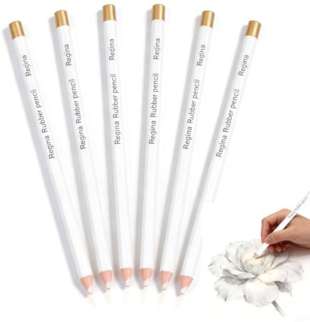 Zlokdraxy Lot de 6 Blanc Stylo Gomme en Bois Doux Facile à Transporter en Tenir pour un Gommage Fin, pour Étudiants et Professionnels Art Peinture Projets Artistiques pour Croquis Très Brillant