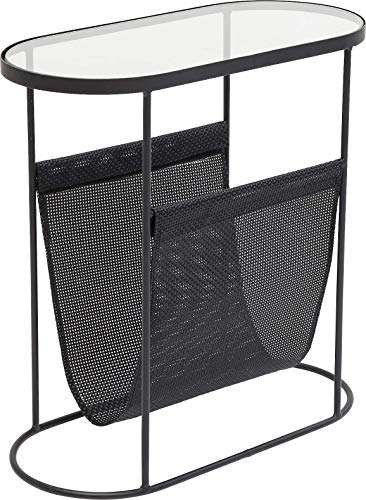 Kare Design Beistelltisch Mesh Journal, Couchtisch, Zeitungsständer, Oval, Glas, Schwarz, Wohnzimmer, Sofatisch, 53,5x25cm