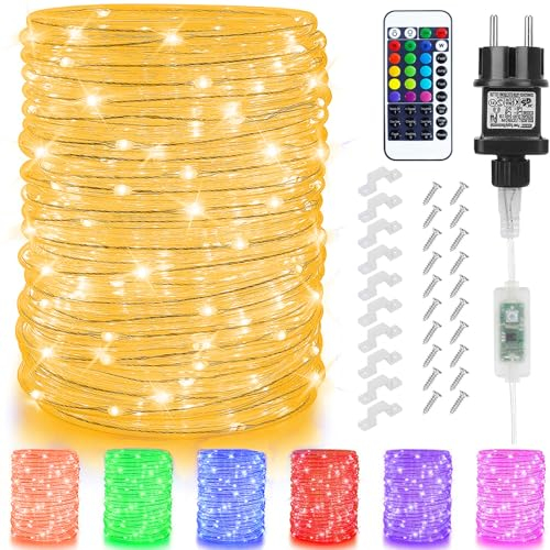 15M LED Schlauch Lichterkette Außen Strom, Bunt Outdoor Lichterkette Lichtschlauch, 132 Modi IP68 Wasserdicht Lichterschlauch Aussen mit RGB Fernbedienung für Innen Zimmer Patio Garten Balkon Deko…