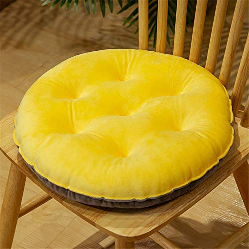 Nicole Knupfer 2er Set Sitzkissen, Stuhlkissen mit Bändern, Samt Kissen Sitzauflage Stuhlauflage für Indoor und Outdoor (Gelb,Rund 40 cm)