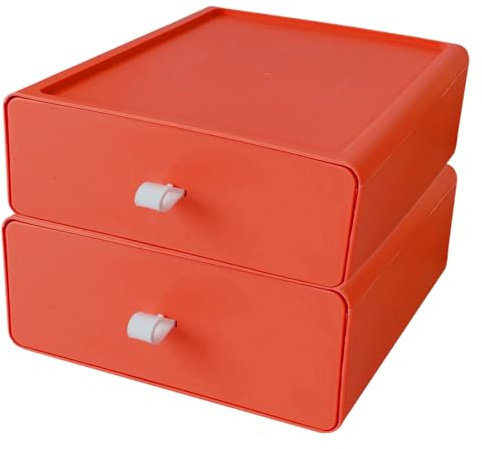 rismart 2 Compartimiento Apilable Cajones de almacenamiento, Colores Dulces Casa Oficina Caja Organizadora Almacenar Documentos, Revista Calcetines, Maquillajes - Naranja