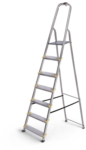 Hostrom - Scala Dura in alluminio 7 gradini, leggera e pieghevole, piedini antiscivolo, altezza piattaforma 140 cm, portata massima 150 kg