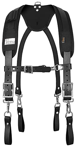 TRUTUCH Tirantes de trabajo de cuero con bolsillos | Tirantes acolchados totalmente ajustables para cinturón de herramientas de cuero, Negro -, talla única