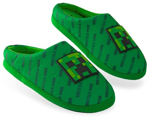 Minecraft Zapatillas de Casa para Niños con Suela Antideslizante - Regalo para Niños (Verde, 32/33 EU)