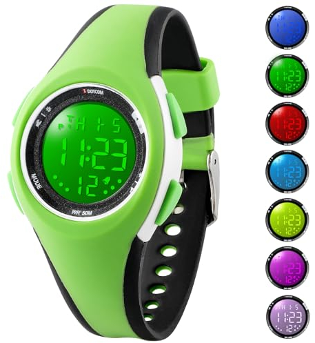 GUUMUXIN Kinderuhr, 7 Farben Kinderarmbanduhr Jungen Mädchen, Armbanduhr Kinder, 50 M Wasserdicht Sports Outdoor Digitaluhr Kinder, Armbanduhr für Junior Teenager Kids Watch(Grün)