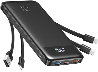 Charmast Power Bank 20000mAh Bateria Portatil USB con Cables Bateria Externa USB C Carga rapida PD 20W Powerbank con Pantalla LED para iPhone,Samsung,iPad,Tablet,Airpods etc