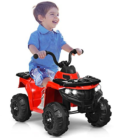 Maxmass 6V Kids Electric Quad Bike, Battery Powered Ride on ATV with Forward & Backward, USB/MP3/AUX, Headlights, Music, Children Electric Toy Car for Boys Girls (Red)