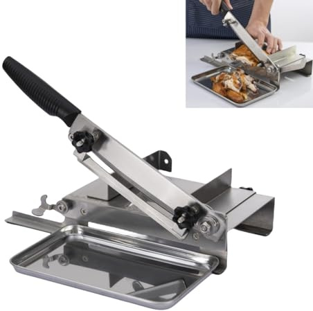 10inch Manual Meat Slicer - Heavy Duty Slicing Machine for Deli, Home, n BBQ - Frozen Meat Cleaver Knife Quick Prepare Ham, Bacon, Veggies, Herb, Root, Ginseng, Fish, Cheese, Ribs n Beef Jerky