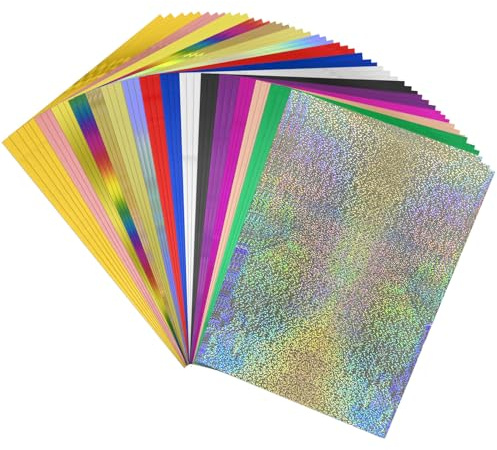 50 Hojas de Aluminio Reactivo de Transferencia A4 7.9 x 11.4 Pulgadas, Rollos de Aluminio Caliente para Manualidades, Repujado, Álbumes de Recortes, Tarjetas, Estampación