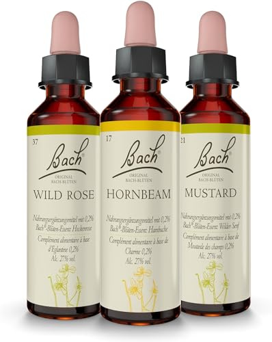 Original Bachblüten Tropfen Set Energie & Vitalität | Set 3x20ml Nr. 17 Hornbeam (Hainbuche), Nr. 37 Wild Rose (Heckenrose), Nr. 21 Mustard (Wilder Senf) | Gewinne Vitalität und Lebenslust
