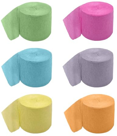 XQMMGO 6 rotoli di carta crespa, colori arcobaleno, carta crespa fai da te, rotoli di carta crespa colorata per decorazioni feste, feste, decorazioni di compleanno (colore chiaro)