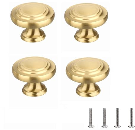 Wilsonzin 4 stycken möbelknoppar i guld vintage handtag skåpknapp, runda handtag med skruvar för garderob, byrå, lådor
