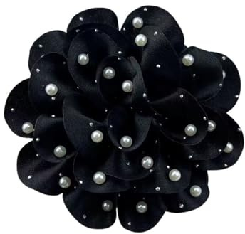Grande Spilla con Fiore di Perla Grande/clip per Corpetto Accessorio Artigianale per Matrimonio Abito Quotidiano Camicetta Abiti con Risvolto Regalo per Sua Moglie Figlia (Nero)