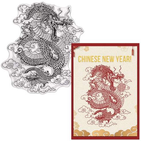 Hying Chinese Dragon Clear Stamps for Card Making, Auspicious Clouds Rubber Stamps Tenglong Dragon Transparent Stamp Seal for Crafting DIY Scrapbooking Photo Album Decorations