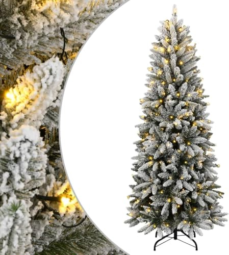 Homgoday Konstgjord julgran med 150 lysdioder och snöflingor 120 cm, juldekoration, julgran, konstgjord julgran tunt stativ modell3315763