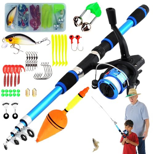 Kinderfischereistangenausrüstung, 5,9 Fuß tragbare Teleskop -Kinder Angelern- und Rollenkombinationen und Schnur mit Angelschnur, vollständige Kits Fischen Accessoires -Set mit Tragetasche für Kind