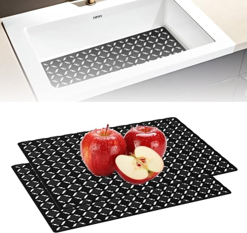 2er-Set Spülbeckenmatte, Küchenspüle Matte für Edelstahl/Keramik Spülen, PVC Spülbecken Schutzmatte für Boden der Küchenspüle, 30 x 40 cm, Schwarz