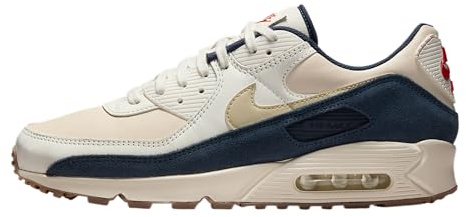 Nike Air Max 90 PRM, Herren-Sneaker, 42 EU, Pale Ivory LT Khaki Thunder Blue Sail, 42 EU