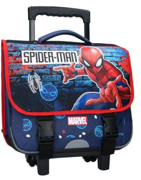 mybagstory - Spiderman – Cartable à roulettes Garcon 38x31x15 cm – Sac Scolaire Trolley avec Compartiments et Rabat – Poignée télescopique et roulettes – Primaire CP CE1 CE2