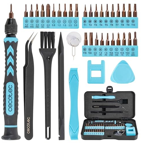 Cecotec Destornillador Manual PrecissionGyro 100 Set, Kit de Precisión 39 piezas, Multiples Puntas Incluidas, Maletín ultracomopacto, Magnetizador de puntas