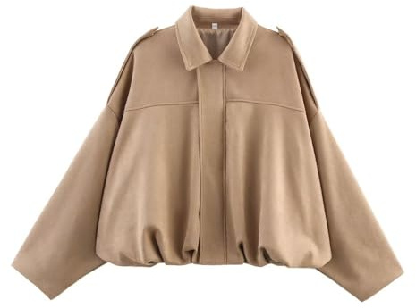 Chaqueta bomber de ante para mujer, chaqueta corta de entretiempo, chaqueta de cuero con solapa con bolsillo con cremallera, manga larga casual talla grande chaqueta Y2k, chaqueta de invierno de moda